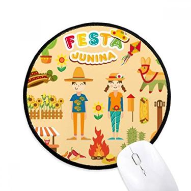 Imagem de DIYthinker Tapete de rato sorrindo Fire Cactus Guitarra Festival Ilustração Mouse Pad Desktop Escritório Tapete Redondo para Computador