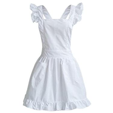 Imagem de (White) - LilMents Petite Maid Ruffle Retro Apron Kitchen Cooking Cleaning Fancy Dress Cosplay Costume (White)