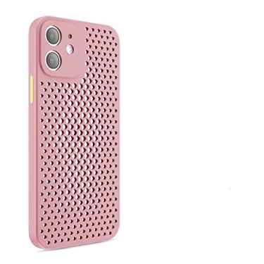 Imagem de Capa de telefone respirável com dissipação de calor para iPhone 12 Mini 14 13 11 Pro Max X XS MAX XR 7 8 Plus SE2020 Capa lisa de silicone macio, rosa, para iPhone 11Pro Max