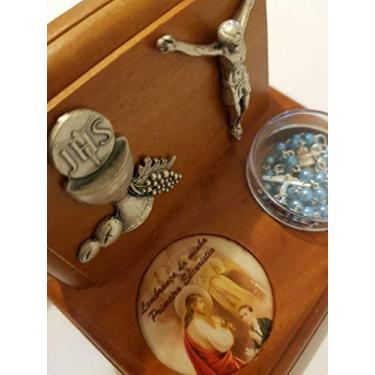 Imagem de Lembrança Primeira Eucaristia Menino Com Terço Azul