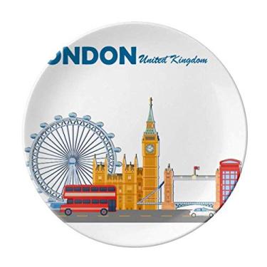 Imagem de London Eye Double Decker Buses Graffiti Placa Decorativa de Porcelana Salver Prato de Jantar