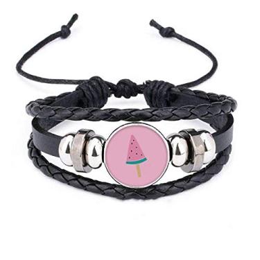 Imagem de DIYthinker Pulseira de picolé Melancia rosa doce sorvete pulseira trançada de couro trançado