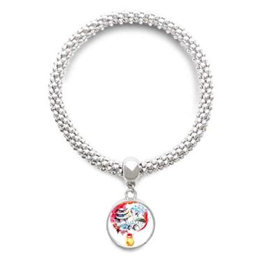 Imagem de DIYthinker Pulseira de prata com pingente de ponte chinesa chinesa com ponte de lanterna chinesa ajustável