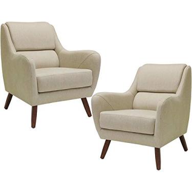Imagem de Kit 02 Poltronas Decorativas Para Sala de Estar e Recepção Gooby D02 Linho Bege C-129 - Lyam Decor