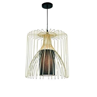 Imagem de Pendente Aramado Em Metal Na Cor Dourado Fosco, Com Cúpula Em Tecido Na Cor Preto, Com Soquete 1xe27, Com Potencia Maxima De 40w, Medindo Ø36x43cm New Line 110v