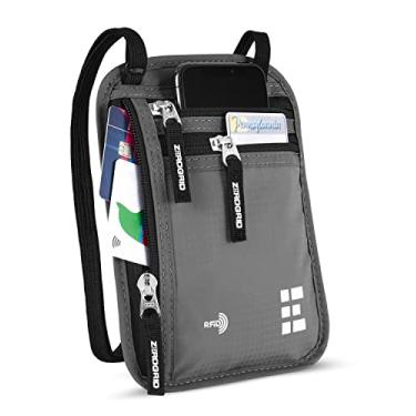 Imagem de Carteira de pescoço de viagem com bloqueio de RFID, bolsa de pescoço para viagem porta-passaporte para mulheres e homens, mantenha objetos de valor seguros para viagens seguras, Cinza claro