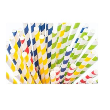 Imagem de Kit 100 Canudos de Papel Listrado Coloridos Embaldos