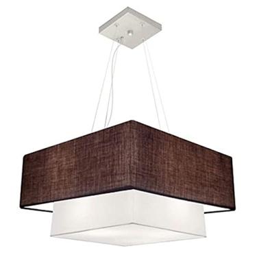 Imagem de Lustre Pendente Quadrado Cúpula Tecido 25/50x35 cm, Vivare Iluminação, Pendente4066 LCBR, Café/Branco, Médio
