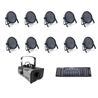 Imagem de Kit 10 Par Leds + Máquina De Fumaça 1200W + Mesa Dmx 512