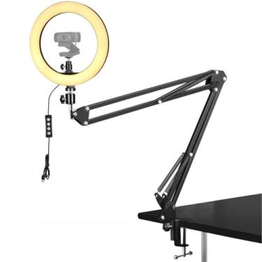 Imagem de Luz de selfie para webcam com suporte de braçadeira, anel de luz de 25 cm com suporte de braço compatível com webcams Logitech C920 StreamCam C922 C930e C925e C615 Brio 500 4K