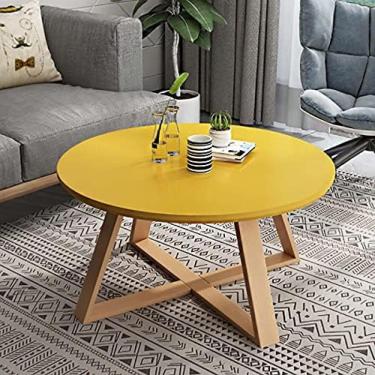 Imagem de Mesa lateral, mesas laterais redondas sala de estar pequena mesa de centro com pés de madeira de faia mesa lateral do sofá para espaços pequenos/, amarelo, 60cm