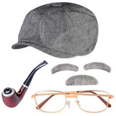 Imagem de Acessórios de fantasia masculina de idoso Beelittle chapéu boina fantasia óculos vovô acessórios (cinza)