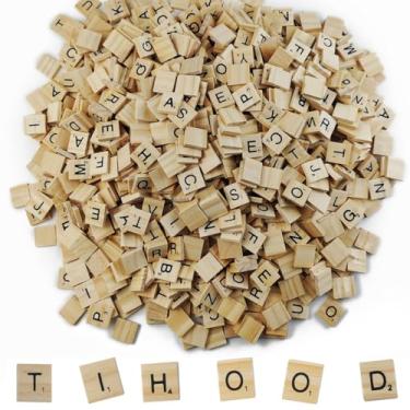 Imagem de TIHOOD 1000 peças de letras Scrabble para artesanato, azulejos de madeira, decoração de presente de madeira faça você mesmo, porta-copos do alfabeto e jogo de palavras cruzadas Scrabble