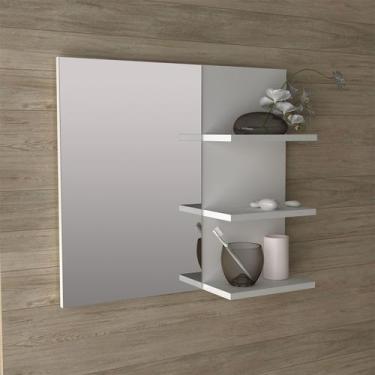 Imagem de Espelheira Suspensa Para Banheiro 60X54cm 3 Prateleiras Branco - Tecno