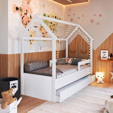 Imagem de Cama Montessori Infantil Tipo Cabana Com Cama Auxiliar Branca - Comple