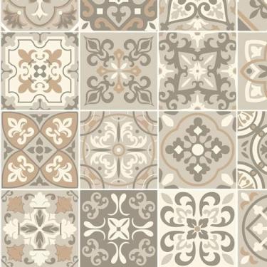 Imagem de Papel de Parede Autocolante Lavável - Azulejos em Tons de Bege e Marrom 4m x 40cm - Decoração para Cozinha