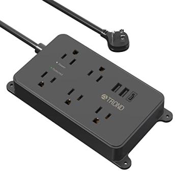 Imagem de TROND Protetor contra surtos de régua elétrica, 5 tomadas amplamente espaçadas com 3 portas USB (1 USB C), listado ETL, montagem na parede, cabo de extensão de plugue plano de 1,5 m, 1300J, resistente