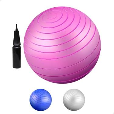 Imagem de Bola Pilates 85cm Suíça Yoga Ginástica c/Bomba Inflar Exercícios Versáteis p/Equilíbrio e Fortalecimento (Rosa)