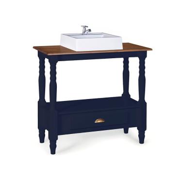 Imagem de Bancada Aparador para Banheiro com Cuba 1 Gaveta Dália 3063 Linz Móveis - Azul Petróleo/Imbuia Glazer