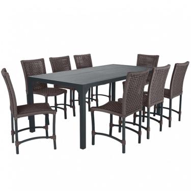 Imagem de Conjunto 8 Cadeiras Cannes Corda Náutica e Mesa Retangular Ripada 2,00m em Alumínio para Edícula, Jardim, Área, Varanda, Cozinha - Pintura Preta