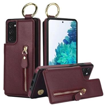 Imagem de Capa de telefone de couro flip com compartimento para cartão para Samsung Galaxy S24 Ultra S23 FE S22 S21 S20 Note 20 10 A15 A25 A35 A55 Capa carteira com zíper, vermelha, para Samsung S23 U