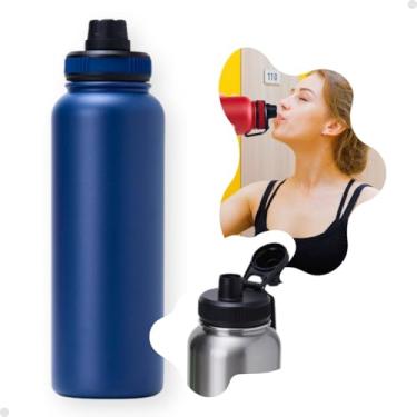 Imagem de Garrafa Termica Inox Parede Dupla 1,2 Litros Garrafinha De Agua Original Inoxidavel Frio Gelando Quente 24h academia trabalho escritorio casa oficina Tampa livre de BPA proteção bocal (Azul)