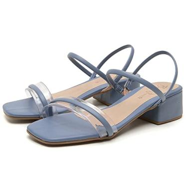 Imagem de Sandalia Tira Vinil Transparente Feminina Calce Facil Salto Bloco Baixo Quadrado Delicada Tendencia Tamanho:39;Cor:Azul;Gênero:Feminino;Departamento BS:Esporte