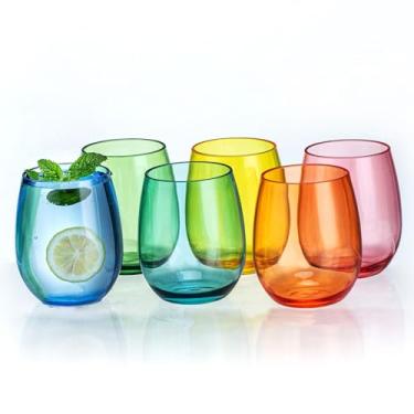 Imagem de MIYOPESI Copos de vinho coloridos sem haste de 510 g, copos de acrílico à prova de estilhaçamento, copos de barra de plástico reutilizáveis, sem BPA, lavável na máquina de lavar louça