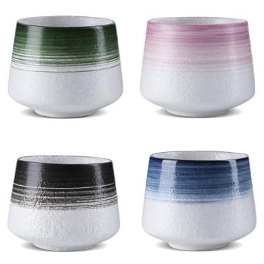 Imagem de Xícaras de chá japonesas, lindo conjunto de chá japonês, xícara de chá asiática tradicional, 190 ml, conjunto de 4 xícaras de chá de cerâmica - rosa, preto, azul, verde