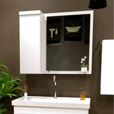 Imagem de Armario Para Banheiro Espelheira Veneza Com Compartimento Lateral 58cm Branco Branco