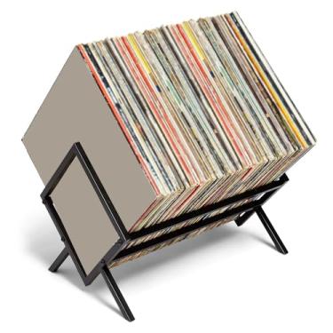 Imagem de Rack de Armazenamento de Registros, Suporte de Armazenamento de Registros de Metal de Chão Comporta até 100 a 200 LPs Organizador Portátil de Suporte de Exibição de Registros (1