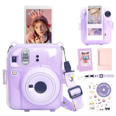 Imagem de WOGOZAN Mini capa transparente para câmera instantânea Fujifilm Instax 12, capa rígida de policarbonato com minimoldura, adesivos faça você mesmo, bolso traseiro para fotos comporta 10 filmes - roxo