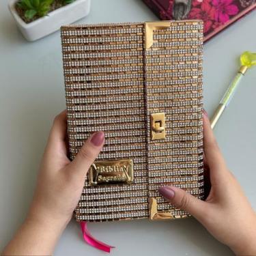 Imagem de Biblia Carteira STRASS dourada pedrarias Com harpa indice e letras gra