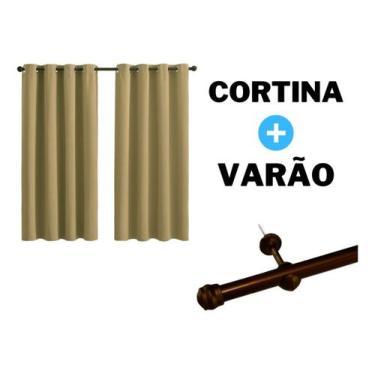 Imagem de Cortina Sala 3 Metros C/ Varão Tecido Oxford 3,00x1,80 Avelã - Casa Ar