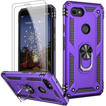 Imagem de LUMARKE Capa para Google Pixel 3A XL com protetor de tela, capa protetora de grau militar testada contra quedas de 4,9 m com suporte magnético compatível com suporte de carro roxo