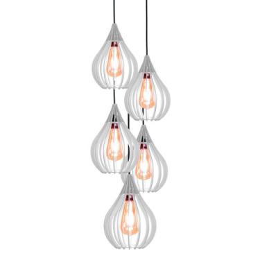 Imagem de Combo 5 Pendentes Chile, Luminária de Teto Cozinha e Sala, Lustre Gota
