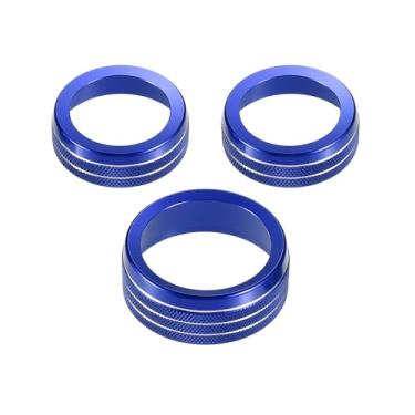 Imagem de VekAuto 3 peças de ar condicionado interior de carro AC áudio sintonia interruptor interruptor botão anel acabamento compatível com Dodge Dart 2012-2018, liga de alumínio antiderrapante azul