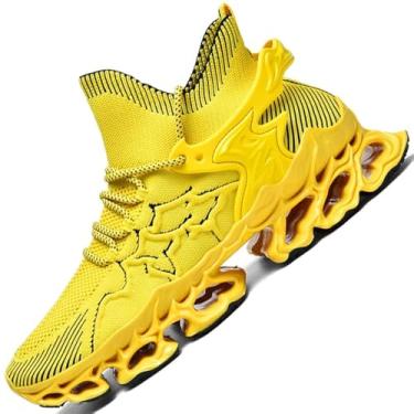 Imagem de Tênis masculino Blade Tênis masculino para corrida em trilha tênis esportivo masculino preto amarelo vermelho tamanho basquete corredor jogging, Amarelo, 44