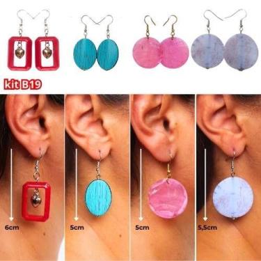 Imagem de Brincos feminino 4 pares  diversos tamanhos e cores puro estilo - loop