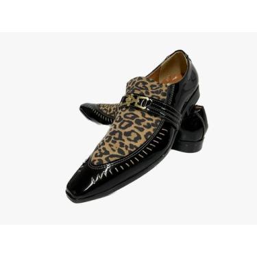 Imagem de Sapato Masculino Italiano Em Couro Social Preto Onça Verniz Ref: D675 