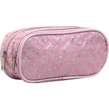 Imagem de Estojo Duplo Escolar Retangular Glitter Yepp EST12030, Rosa Claro