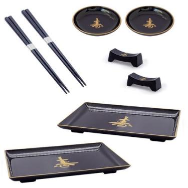 Imagem de Kit P/2 Pessoas Japonês  Molheira Prato Hashi Descanso Hashi - AC