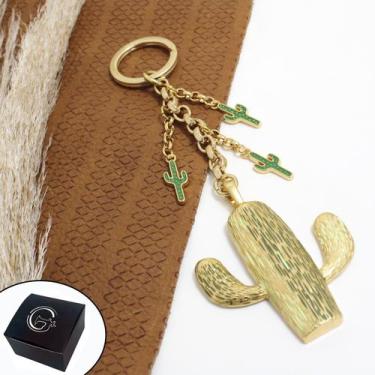 Imagem de Chaveiro Feminino Cacto com Argola Italiana Premium Banhado a Ouro - G