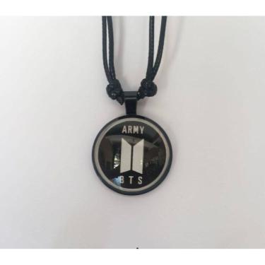 Imagem de Colar Ajustavel Bts Army Pingente Cabochon Redondo Vidro