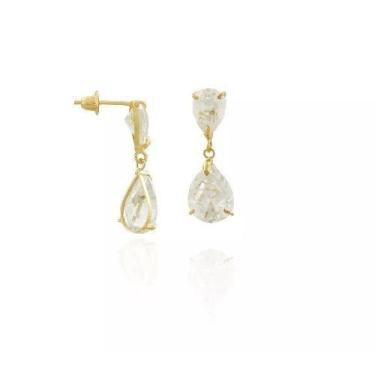Imagem de Brincos Gota Pedra Zircônia Branca E Rubi De Ouro 18k - DG Presentes