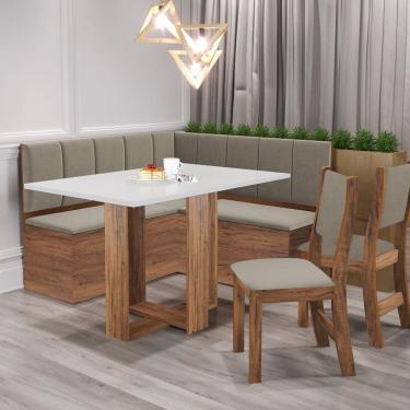 Imagem de Conjunto Canto Alemão Baú Garden com Mesa Retangular 120x80 Cm sem Vidro e 2 Cadeiras Sol IMBUIA/BLONDE/VELUDO PEROLA