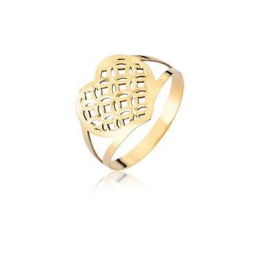 Imagem de Anel feminino coração chapa vazado ouro 10k maciço GM551 - MAEHLER JOI