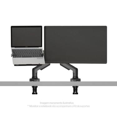 Imagem de Kit 2 Suportes Articulados Monitor e Notebook Pistão F80 NB + Bandeja Apoio NBH-2