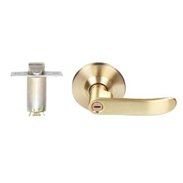 Imagem de Fenteer Fechadura da porta, alavanca da porta, maçaneta da porta com fechadura para entrada frontal, banheiro, ouro