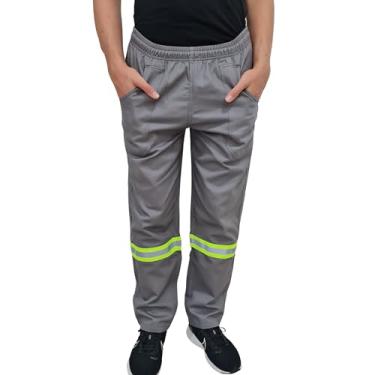 Imagem de Calça De Brim Pesado Com Faixa Refletiva (BR, Alfa, GG, Regular, Regular, Cinza e Verde Fluorescente)